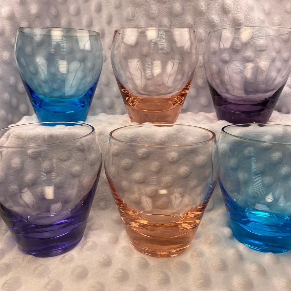 Beautiful Vintage 1960’s Multicolored Lowball / Drinking Glasses
